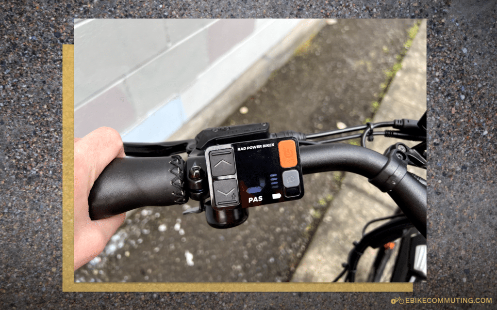 Close-up of Rad City 5 Plus' pedal assist selection panel