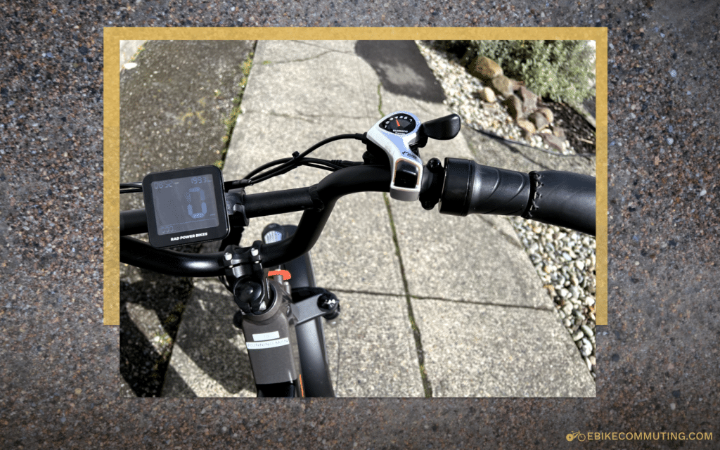 A close-up of Rad Power Bikes' RadRunner 3 Plus handlebars