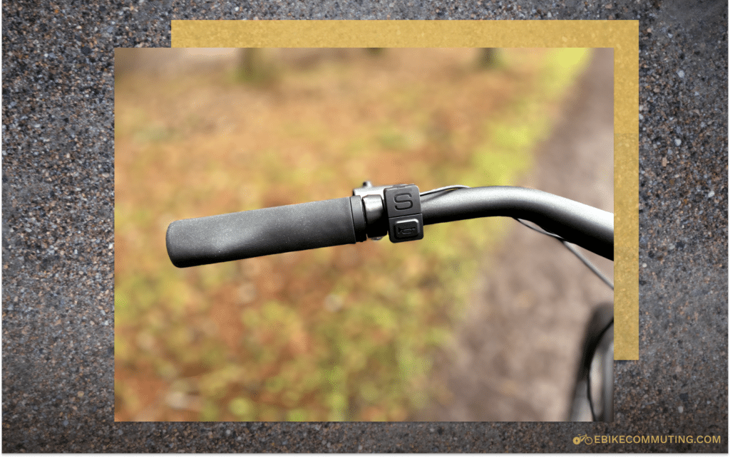 left handlebar of the LX2 which has the Boost button (S) and horn button